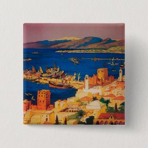 French Travel Poster, Touring in Syria 15 Cm Square Badge