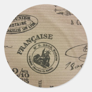 French Travel Stamps Classic Round Sticker
