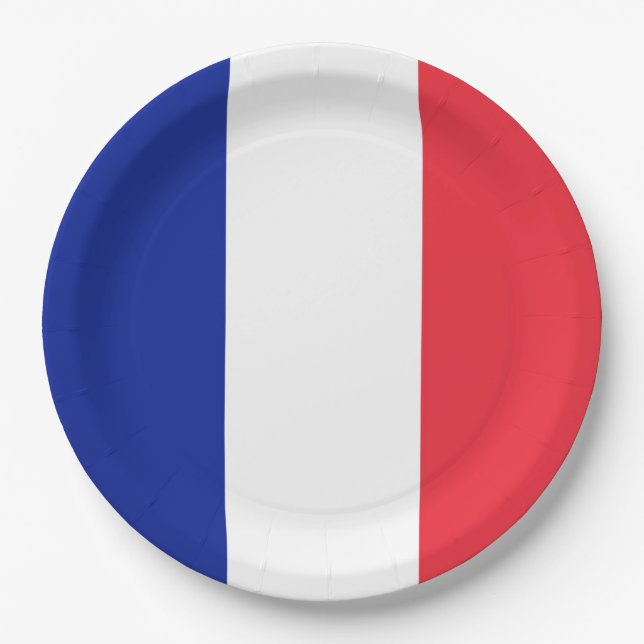 French Tricolor Flag Paper Plate (Front)