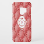French Trompe L'oeil Tufted Red Quilted Monogram Case-Mate Samsung Galaxy S9 Case<br><div class="desc">This pretty phone case design is inspired by 1700's / 18th Century French chateau wallpaper. The trompe l'oeil diamond design is made to look like a tufted cushion upholstery pattern, done in shades of red. A white diamond centre shape includes an antique / vintage crown and wreath of leaves with...</div>