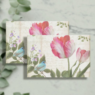 French Tulip Flowers Blue Bird Ephemera Decoupage Tissue Paper
