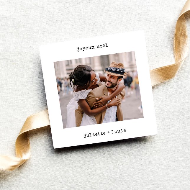 French Typewriter | Joyeux Noël Christmas Photo Holiday Card (A stylish and chic, black and white French style Christmas card with your photo)