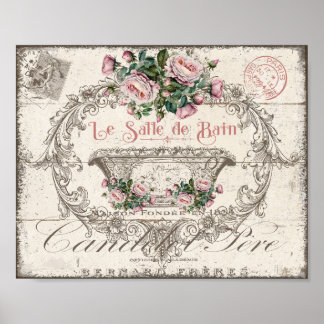 French Victorian Bathtub Cherubs Pink Roses Poster
