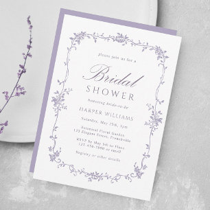 French Victorian Lavender Floral Bridal Shower Invitation