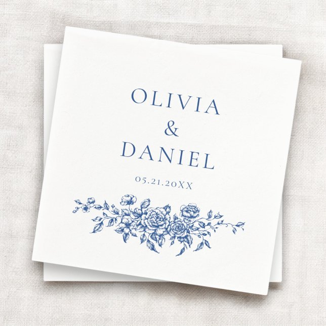 French Victorian Navy Blue Wedding Ornate Floral Napkin (Creator Uploaded)