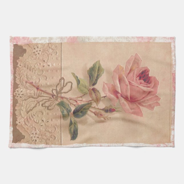 French Victorian Pink Rose Tea Towel (Horizontal)