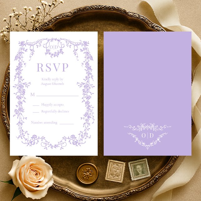 French Victorian Purple Lilac Wedding RSVP  Card (Creator Uploaded)