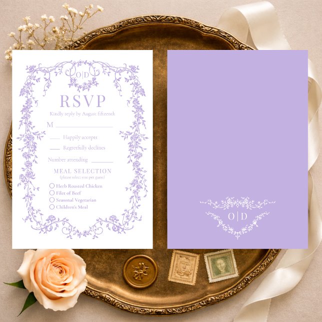 French Victorian Purple Lilac Wedding RSVP Meal (Creator Uploaded)