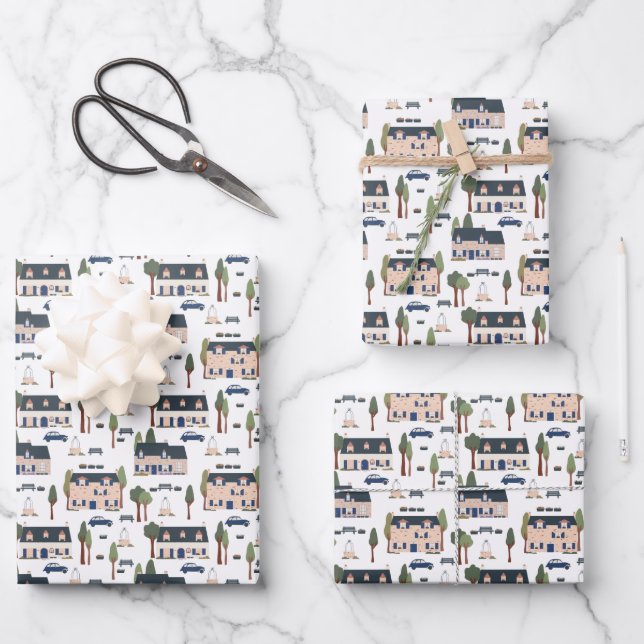 French Village House Pattern  Wrapping Paper Sheet (Front)