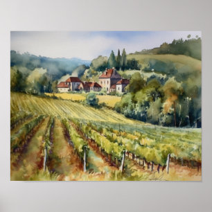 French Vineyard Landscape Art Print Poster