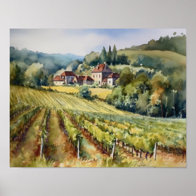 French Vineyard Landscape Art Print Poster (Front)