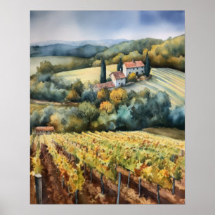 French Vineyard Landscape Art Print Poster