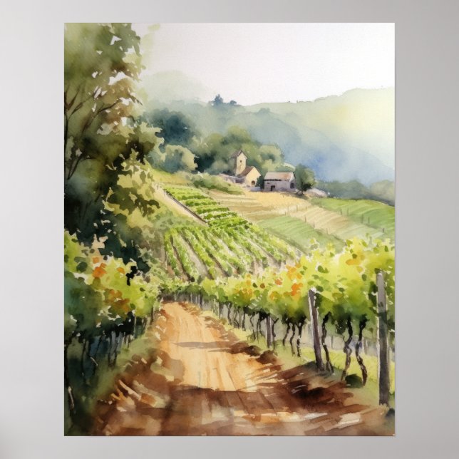 French Vineyard Landscape Art Print Poster (Front)