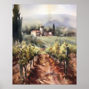 French Vineyard Landscape Art Print Poster