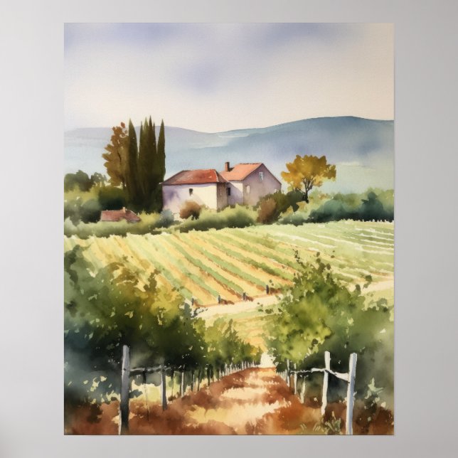 French Vineyard Landscape Art Print Poster (Front)