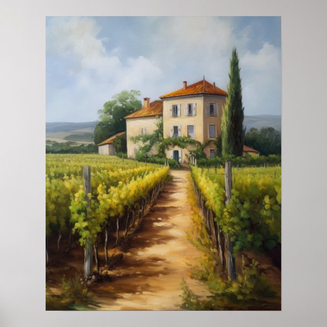 French Vineyard Landscape Art Print Poster (Front)