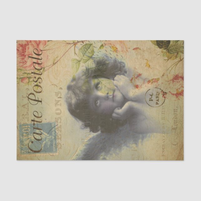French Vintage Angel and Rose Decoupage Tissue Paper (Front)