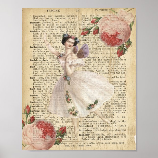 French Vintage ballerina fairy dictionary page Poster (Front)