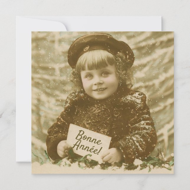 French Vintage Bonne Annee Christmas Girl Blank Card (Front)