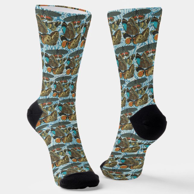 French Vintage Butterflies Illustration-2 Socks (Angled)