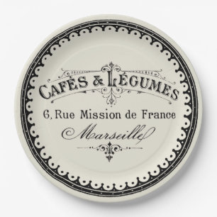 French Vintage Cafe Lettering On Beige Paper Plate