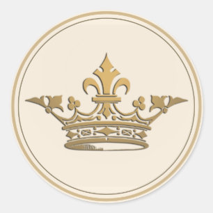 French Vintage Crown Metallic Gold Taupe Border Classic Round Sticker