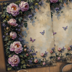 French Vintage Floral And Butterfly Decoupage  Tissue Paper