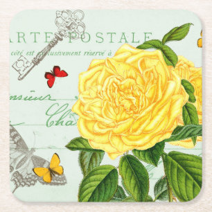 French vintage floral coaster w/ beautiful rose