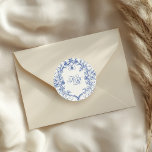 French Vintage Floral Double Monogram Wedding Classic Round Sticker<br><div class="desc">Our "French Vintage Floral" collection features watercolor vintage florals in blue tones and foil in different colours with easily customisable fonts for a perfectly elegant garden wedding. Check our store for more items from this collection. Contact us if you have any special requests through email or chat and we will...</div>