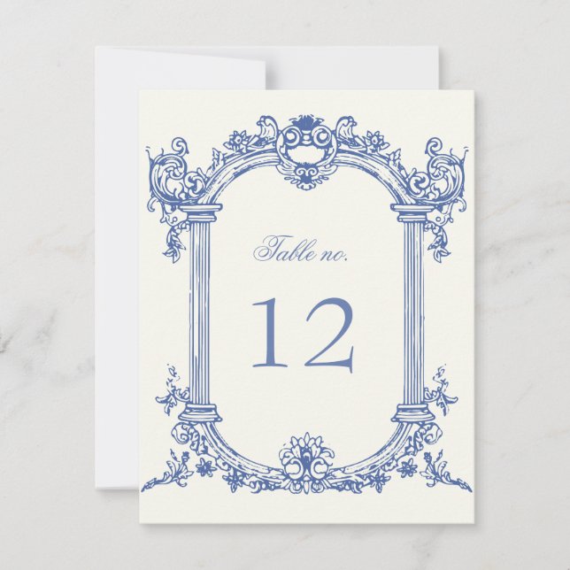 French Vintage Floral Wedding Table Number (Front)