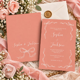 French Vintage Hand Drawn Coral Peach Wedding Invitation
