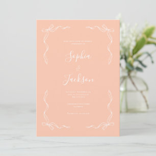 French Vintage Hand Drawn Peach Wedding Invitation