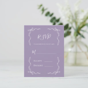 French Vintage Hand Drawn Purple Lilac Wedding RSVP Card