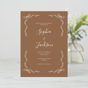 French Vintage Hand Drawn Ribbon Brown Wedding Invitation