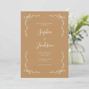 French Vintage Hand Drawn Ribbon Gold Wedding Invitation