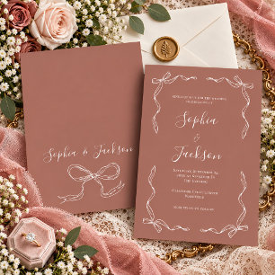 French Vintage Hand Drawn Ribbon Rust Wedding Invitation
