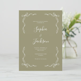 French Vintage Hand Drawn Ribbon Sage Wedding Invitation