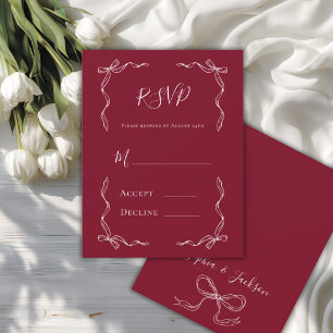 French Vintage Hand Drawn Ruby Red Wedding RSVP Card
