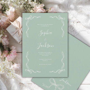 French Vintage Hand Drawn Soft Sage Wedding Invitation