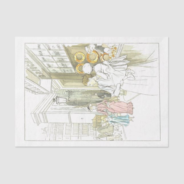 French Vintage Lady Decoupage Street Bakery Tissue Paper (Front)