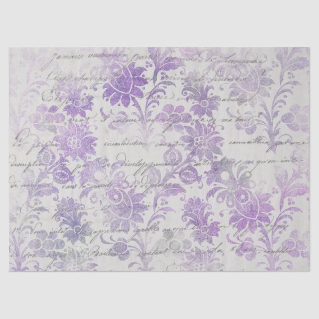 French Vintage Lavender Floral Decoupage Tissue Paper (Front)