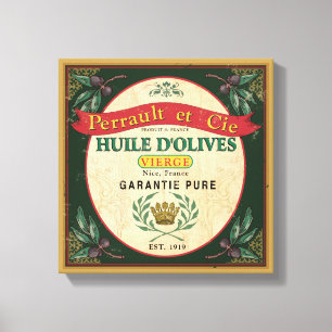 French Vintage Look Olive Oil Label Art Canvas Print