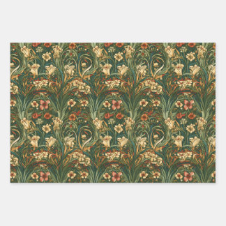 French, vintage, nouveau inspired wildflowers wrapping paper sheet
