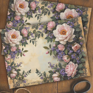 French Vintage Pink And lilac Floral Decoupage  Tissue Paper