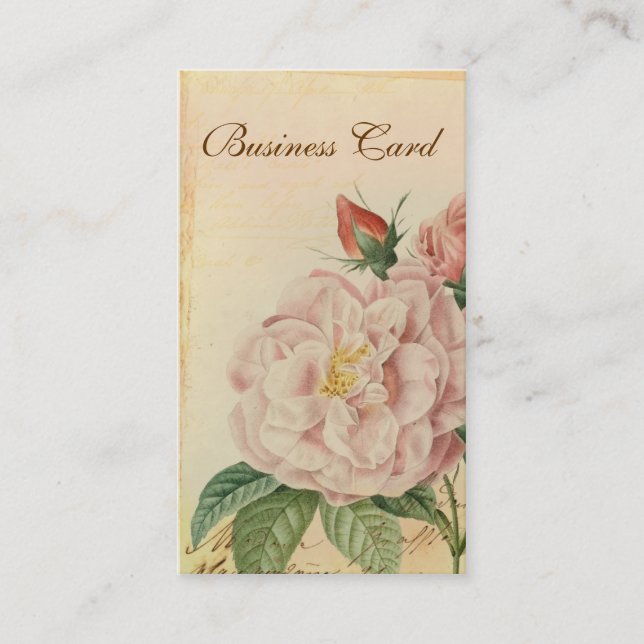 French Vintage Pink Rose Business Cards (Front)