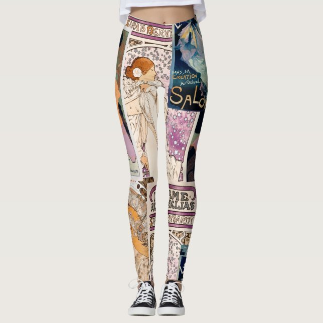 French Vintage Poster Art Collage Personalise Leggings (Front)