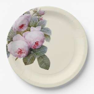 French vintage roses paper plate