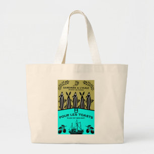 French Vintage Sardine Kitchen Large Tote Bag