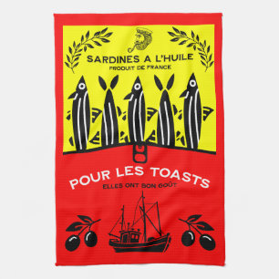French Vintage Sardine Kitchen Tea Towel