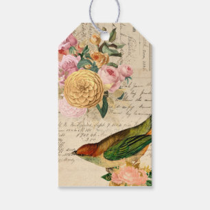 French Vintage songbird roses gold blush pink Gift Tags